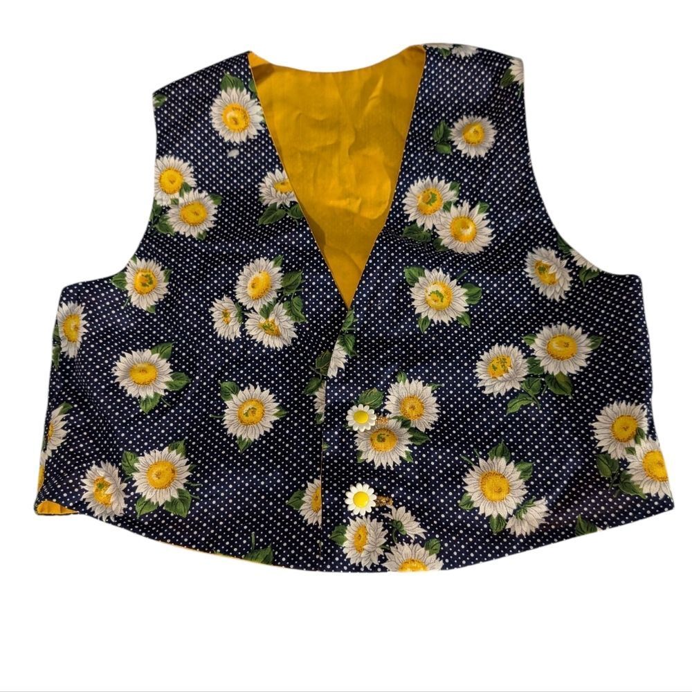 Vintage Girls Sunflower Print Cropped Vest Summer Polka Dot